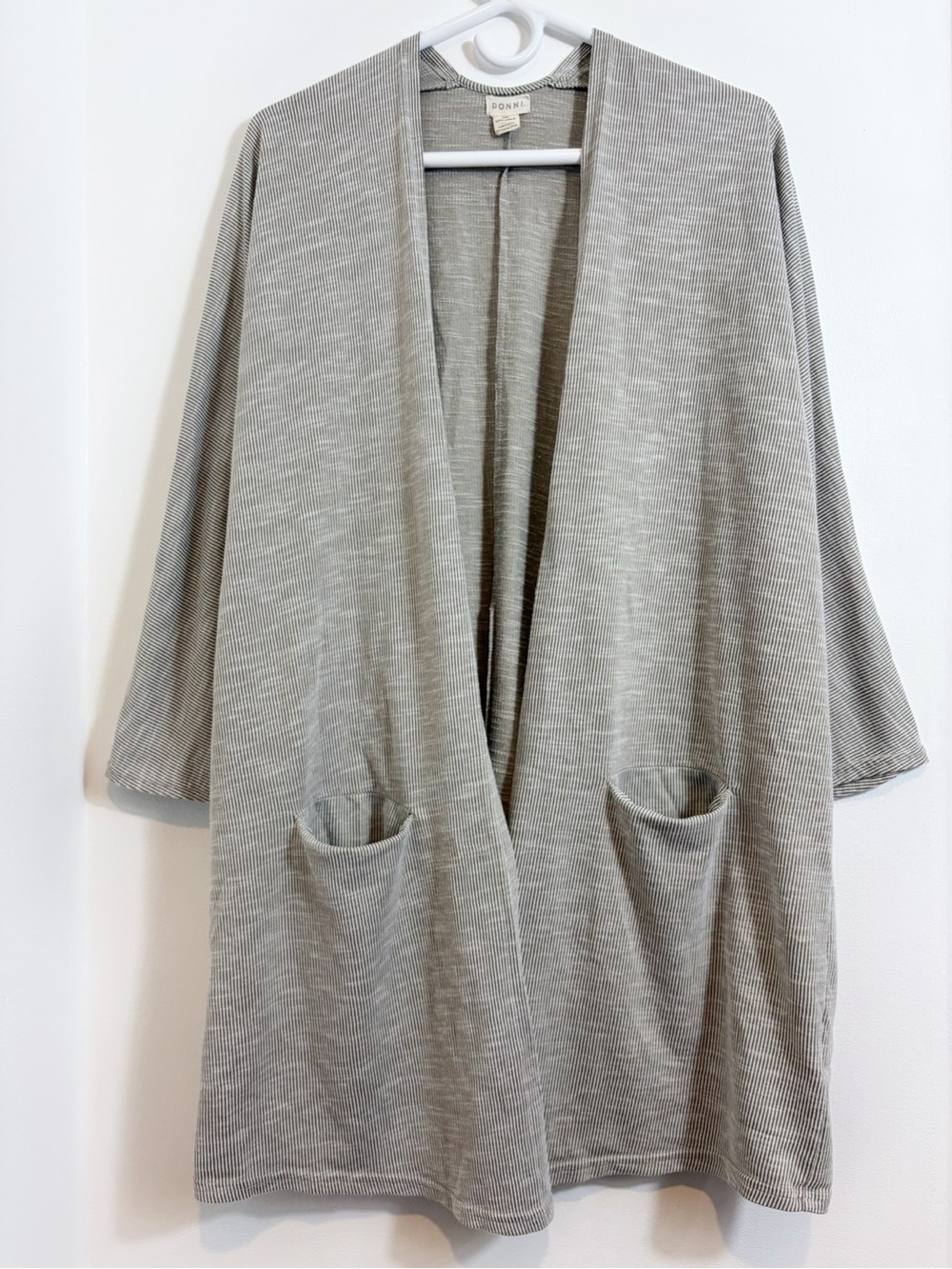 Donni Stripe Lagenlook Ribbed Open Front Cardigan With Pockets FLAW